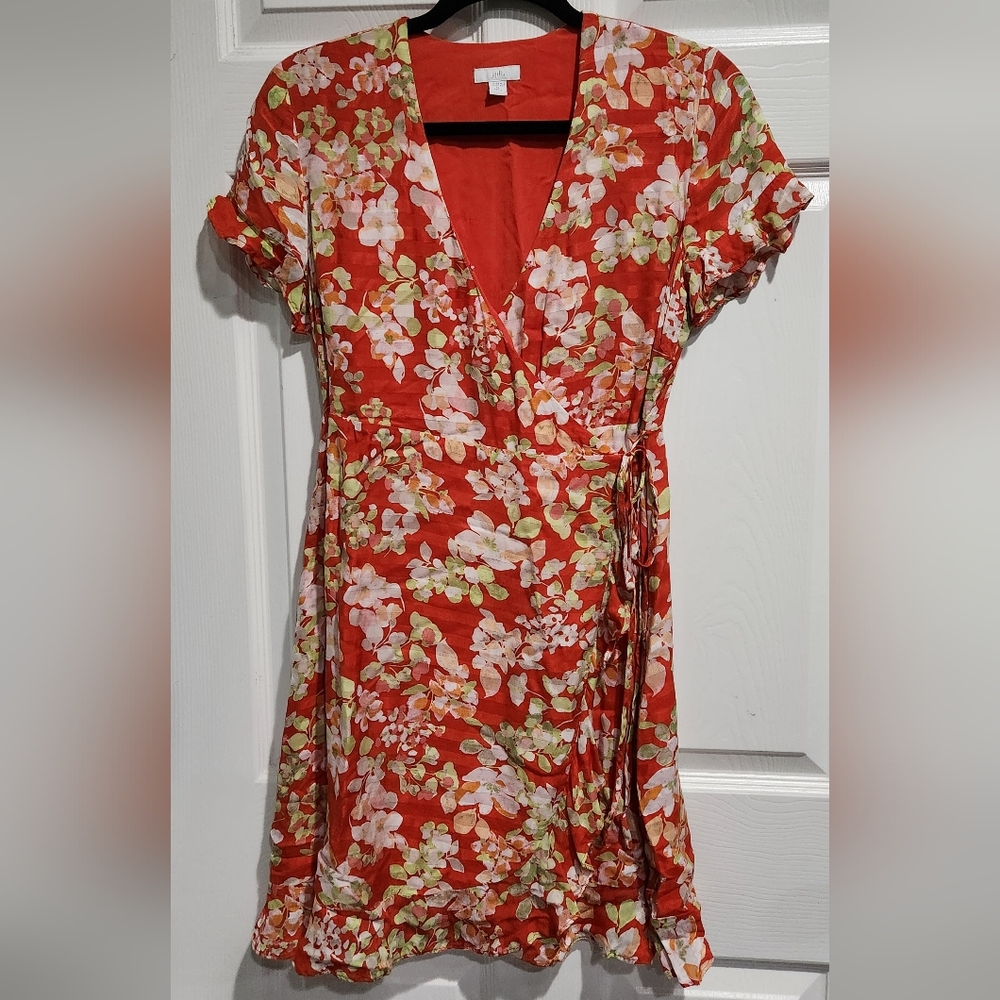 J. Jill bright orange floral wrap dress women's size XS petite